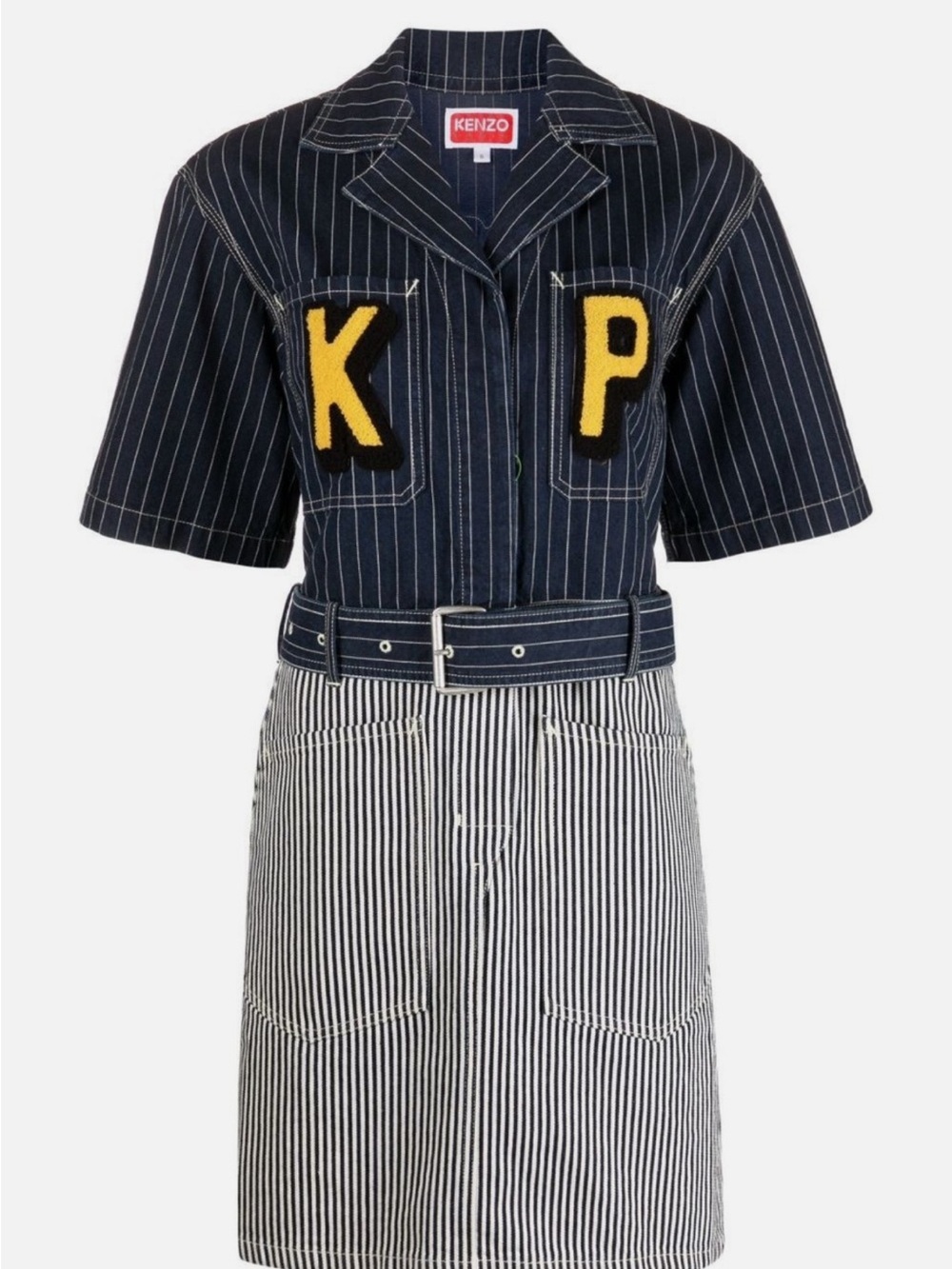 Kenzo Logo-patch Striped Denim Shirtdress Women's Size S